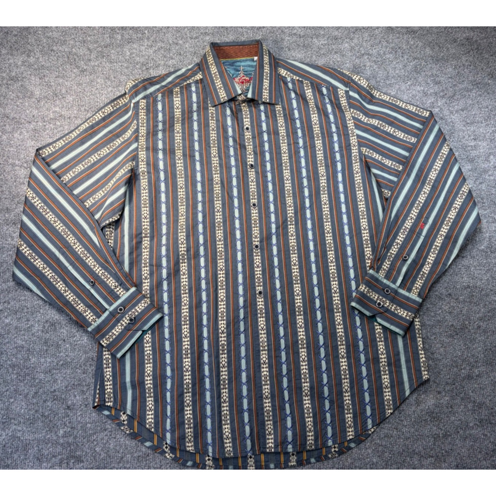 Robert Graham Mens L/S Button Stripe Aztec Shirt Large - Knowledge Wisdom Truth